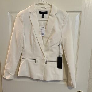 Forever 21 Women's Cream Blazer with Zipper Details